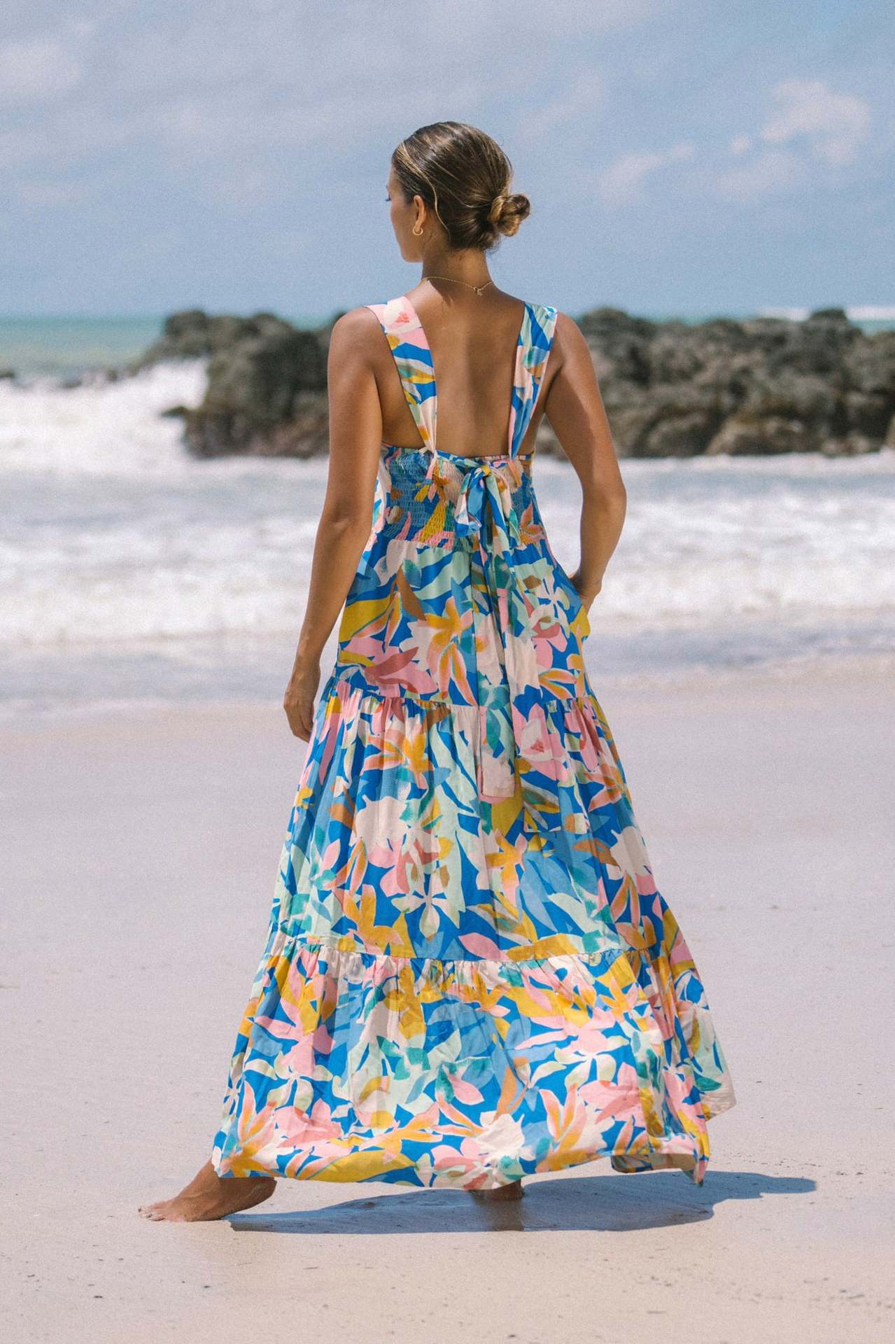 New High-End Beach Floral Print Long Camisole Dress Multicolor