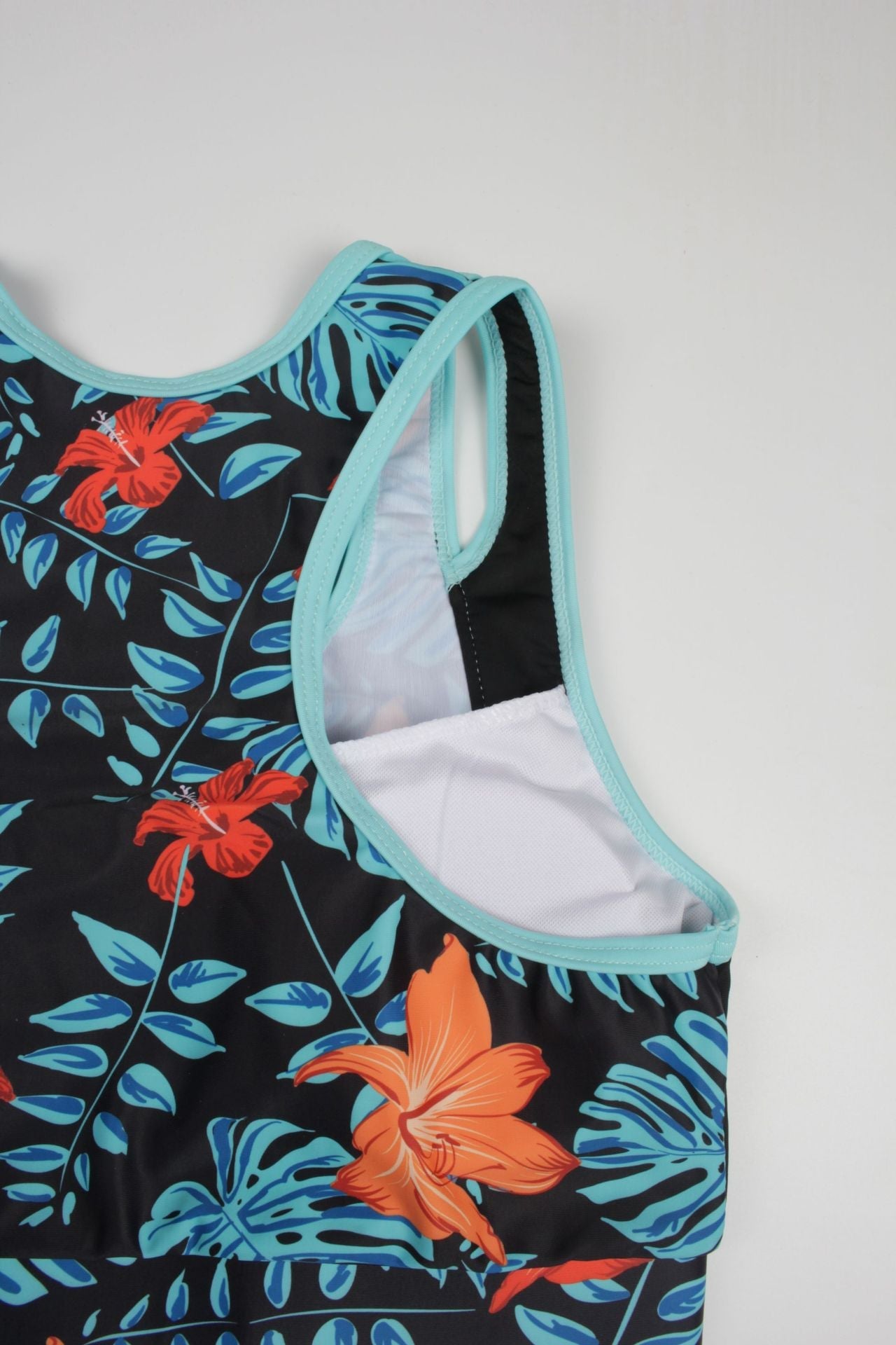 2025 New Arrival Two-Piece Bikini Swimsuit with Sporty Trendy Print & Modest Boyshorts Set Orange-Red