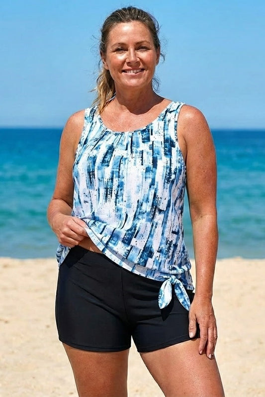 New Arrival Plus-Size Loose Spaghetti-Strap Tankini Swimsuit Set Blue