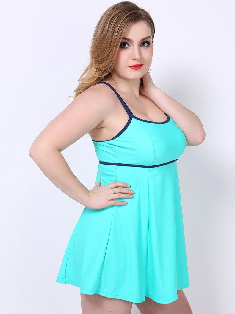 Marina Contrast-Trim A-Line Swimdress with Built-In Brief