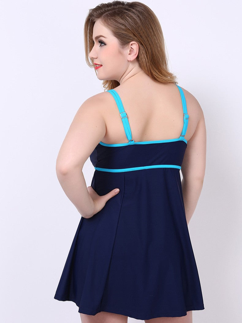 Marina Contrast-Trim A-Line Swimdress with Built-In Brief