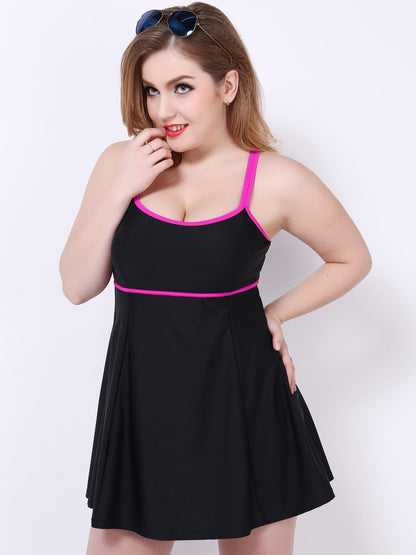 Scoop Neck Peplum Swimdress Black & Purple