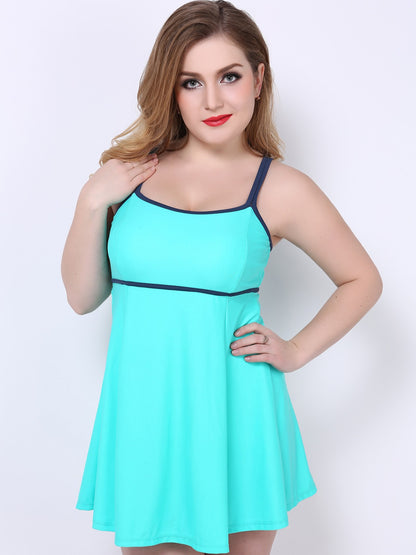 Marina Contrast-Trim A-Line Swimdress with Built-In Brief