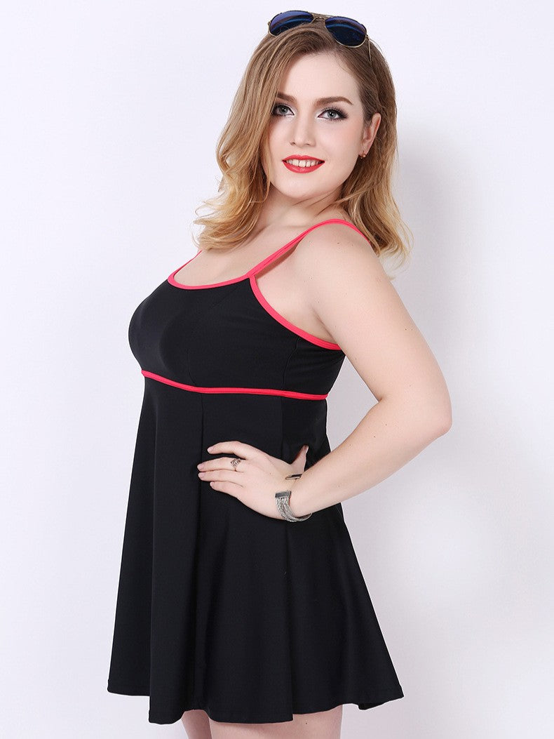 Marina Contrast-Trim A-Line Swimdress with Built-In Brief
