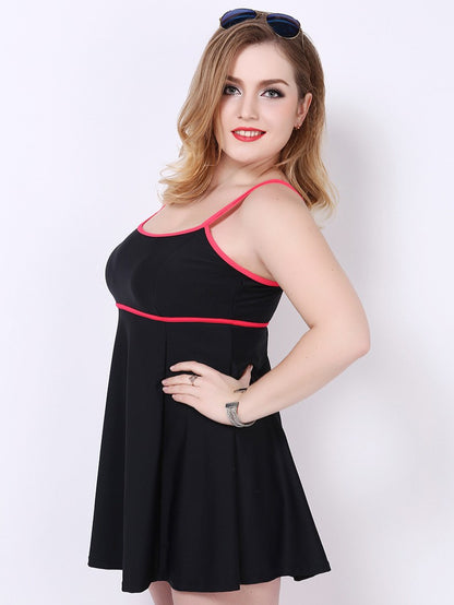 Marina Contrast-Trim A-Line Swimdress with Built-In Brief