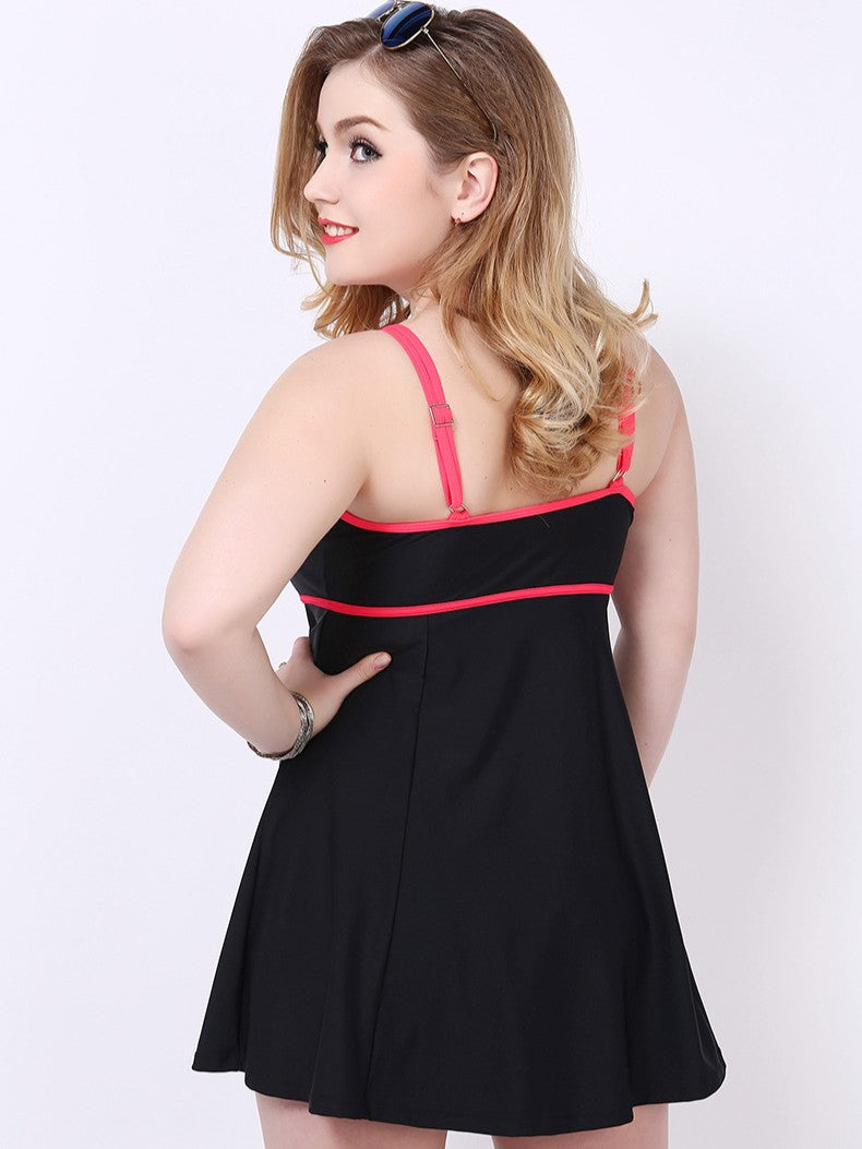 Scoop Neck Peplum Swimdress Black & Red