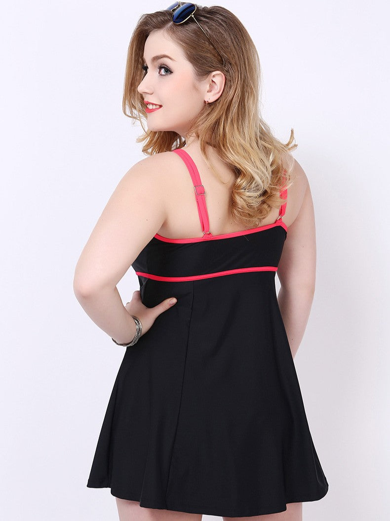 Marina Contrast-Trim A-Line Swimdress with Built-In Brief