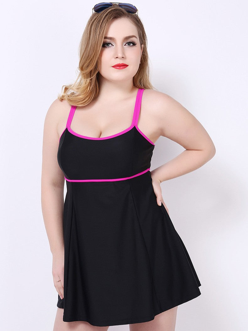 Marina Contrast-Trim A-Line Swimdress with Built-In Brief
