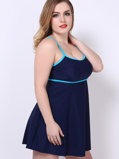 Marina Contrast-Trim A-Line Swimdress with Built-In Brief