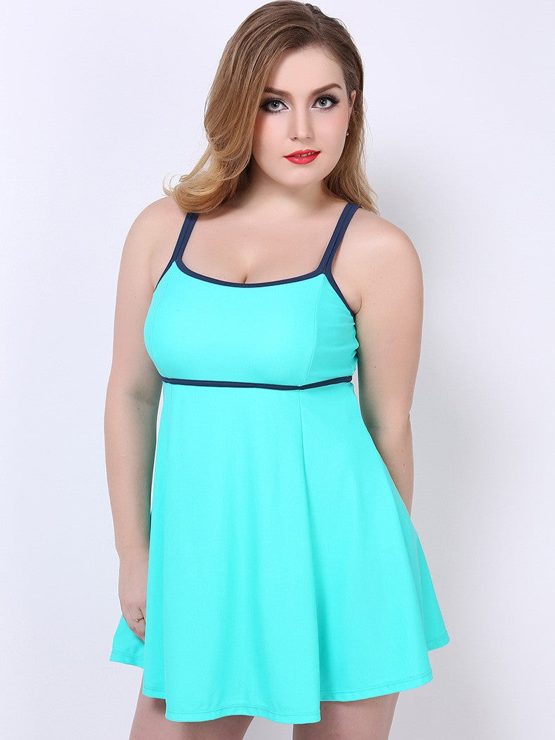 Scoop Neck Peplum Swimdress Cyan