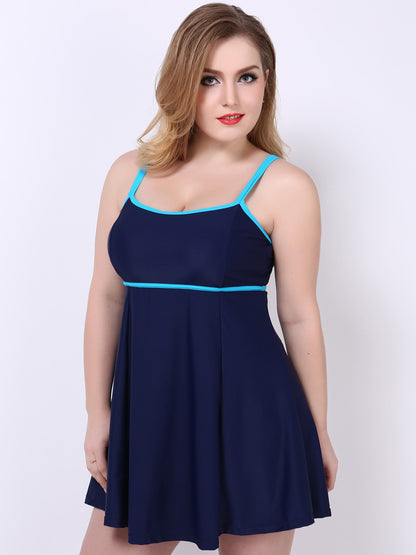 Scoop Neck Peplum Swimdress Blue