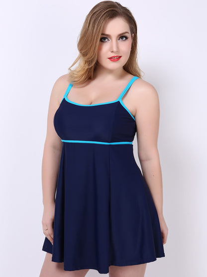 Marina Contrast-Trim A-Line Swimdress with Built-In Brief
