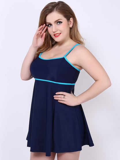 Marina Contrast-Trim A-Line Swimdress with Built-In Brief