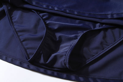 Marina Contrast-Trim A-Line Swimdress with Built-In Brief