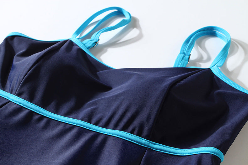 Marina Contrast-Trim A-Line Swimdress with Built-In Brief