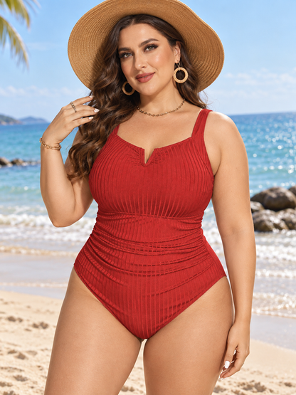 Plus-Size Ribbed Ruched Tummy-Control One-Piece Swimsuit