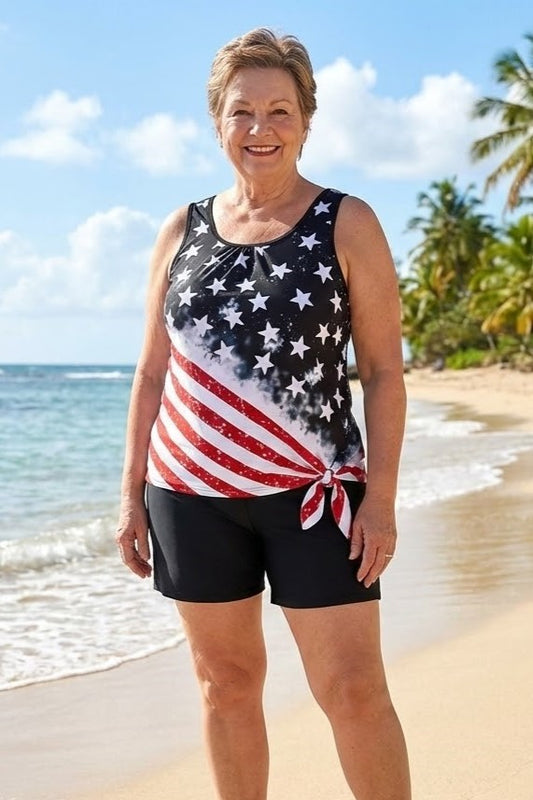 New Arrival Plus-Size Loose Spaghetti-Strap Tankini Swimsuit Set Black