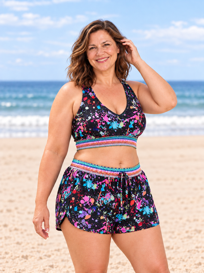 Plus-size women's quick-drying high-waisted two-piece bikini swimsuit