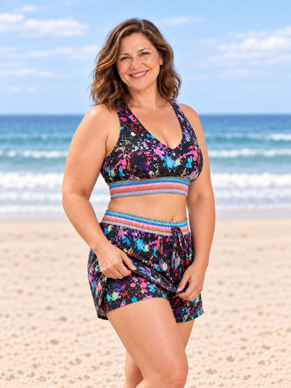 Plus-size women's quick-drying high-waisted two-piece bikini swimsuit