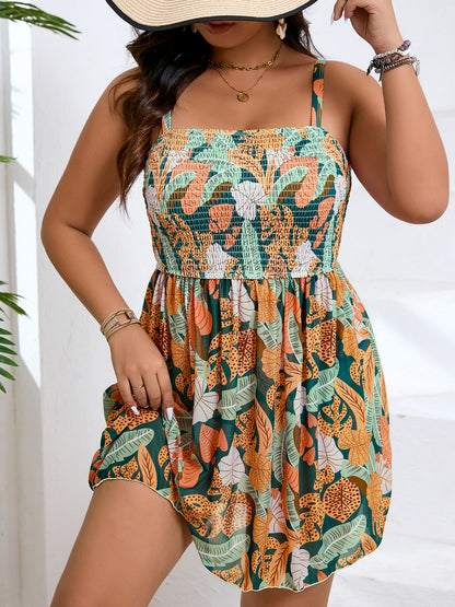 Plus-Size Mesh Skirt Swimsuit with Slimming Tummy Coverage Flower