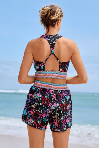 Plus-size women's quick-drying high-waisted two-piece bikini swimsuit