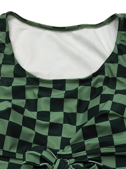 Plus-Size Checkerboard Tie-Front High-Waist Bikini Set
