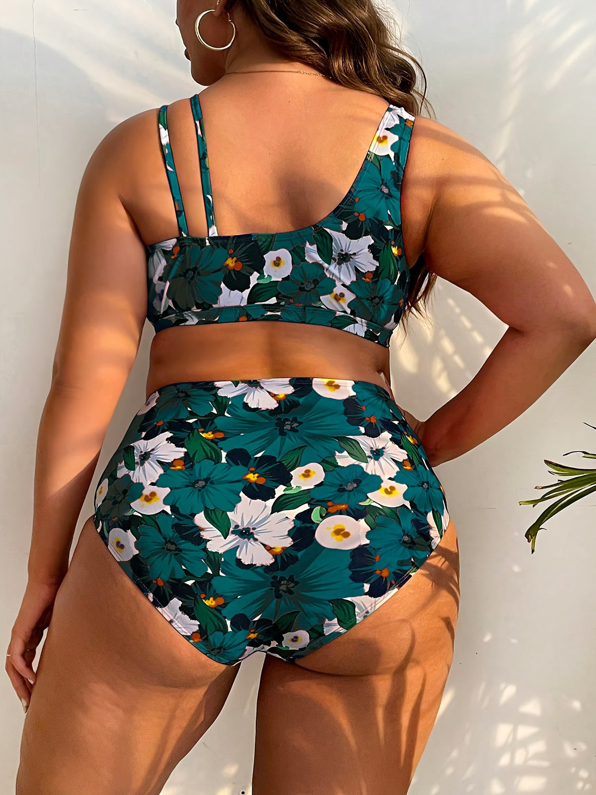 Plus-Size Floral Crossover High-Waist Bikini Set
