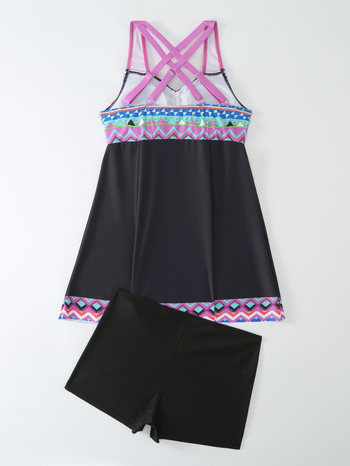 Plus Size Pink & Blue Abstract Print Swim Dress - Flattering Ruched Front