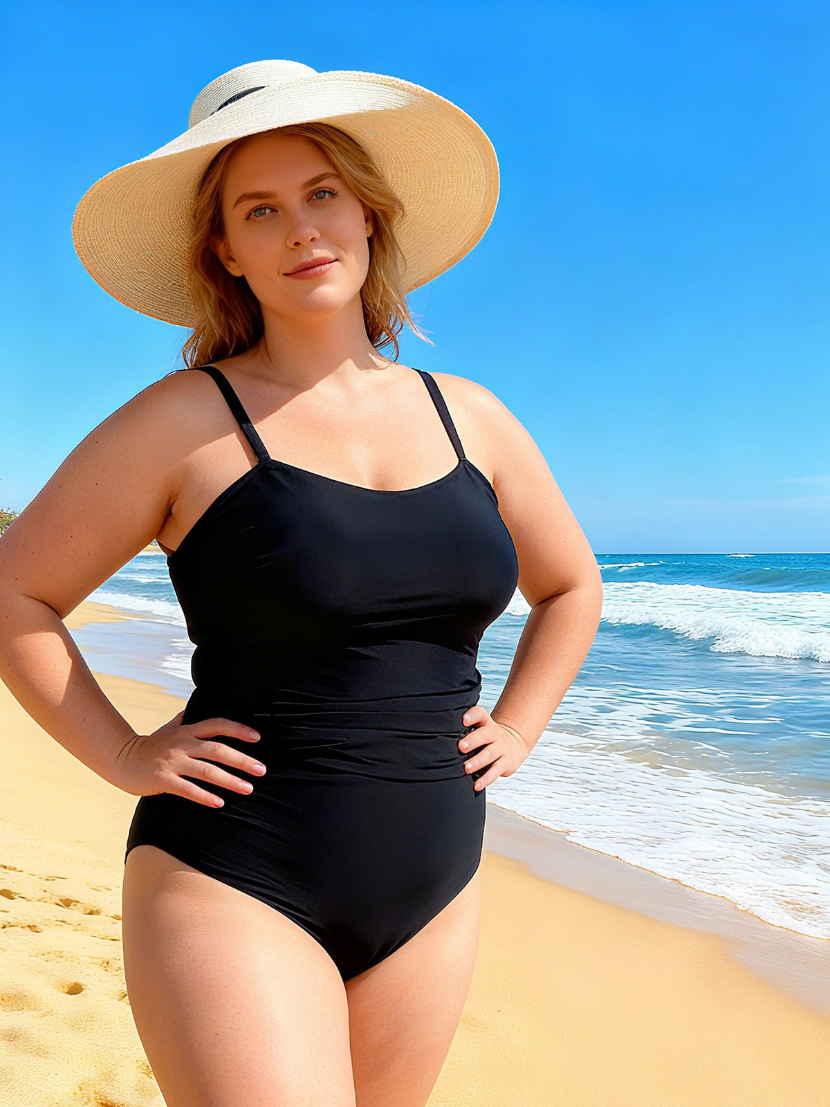 Plus-Size Ruched Strappy-Back One-Piece Swimsuit