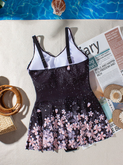 Midnight Sakura Wrap Swim Dress
