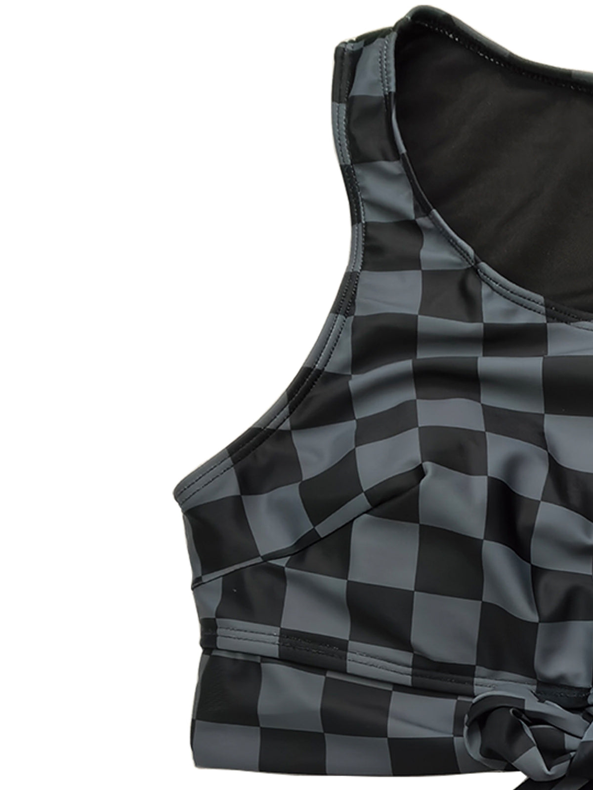 Plus-Size Checkerboard Tie-Front High-Waist Bikini Set