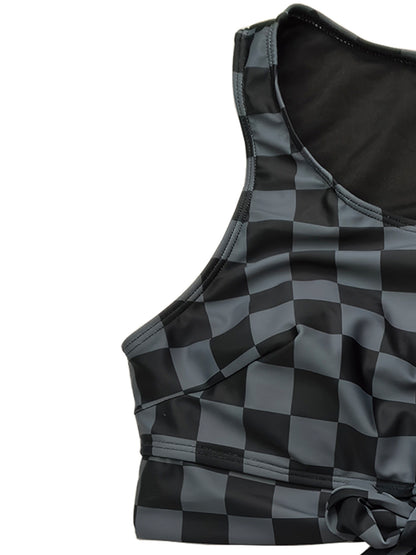 Plus-Size Checkerboard Tie-Front High-Waist Bikini Set