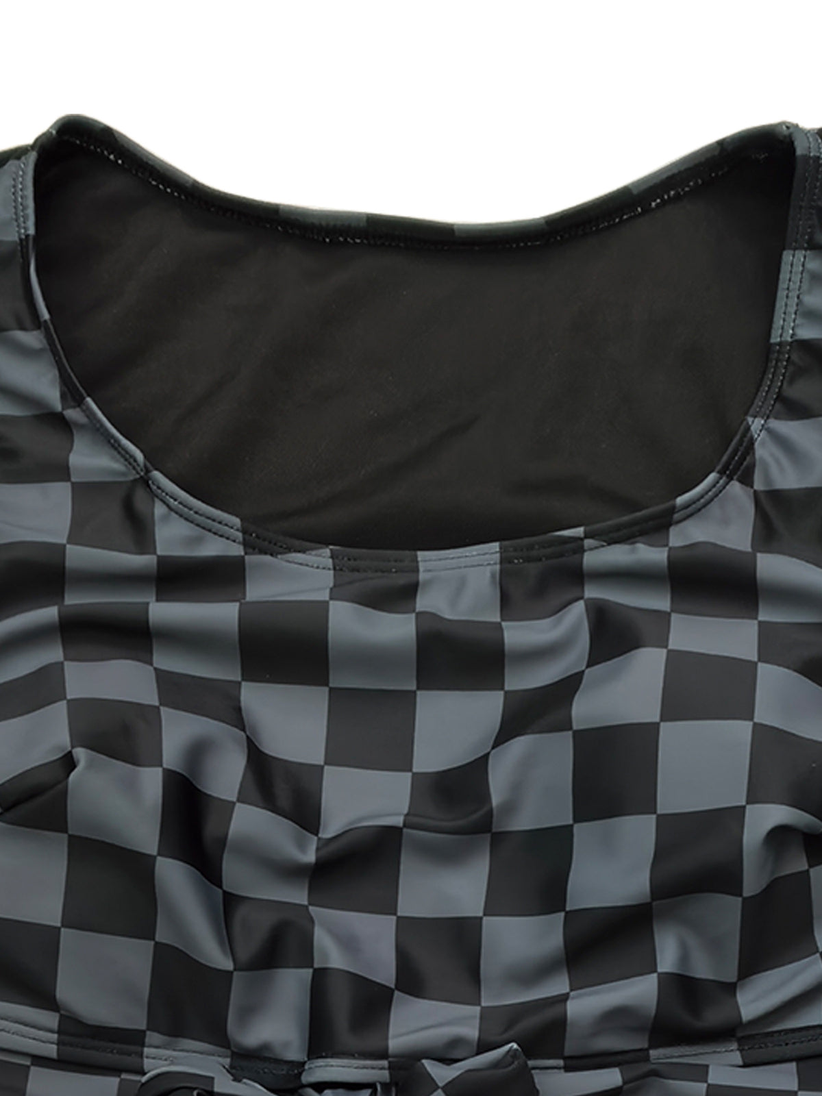 Plus-Size Checkerboard Tie-Front High-Waist Bikini Set