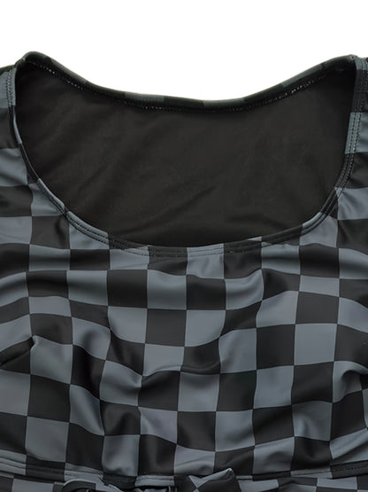 Plus-Size Checkerboard Tie-Front High-Waist Bikini Set