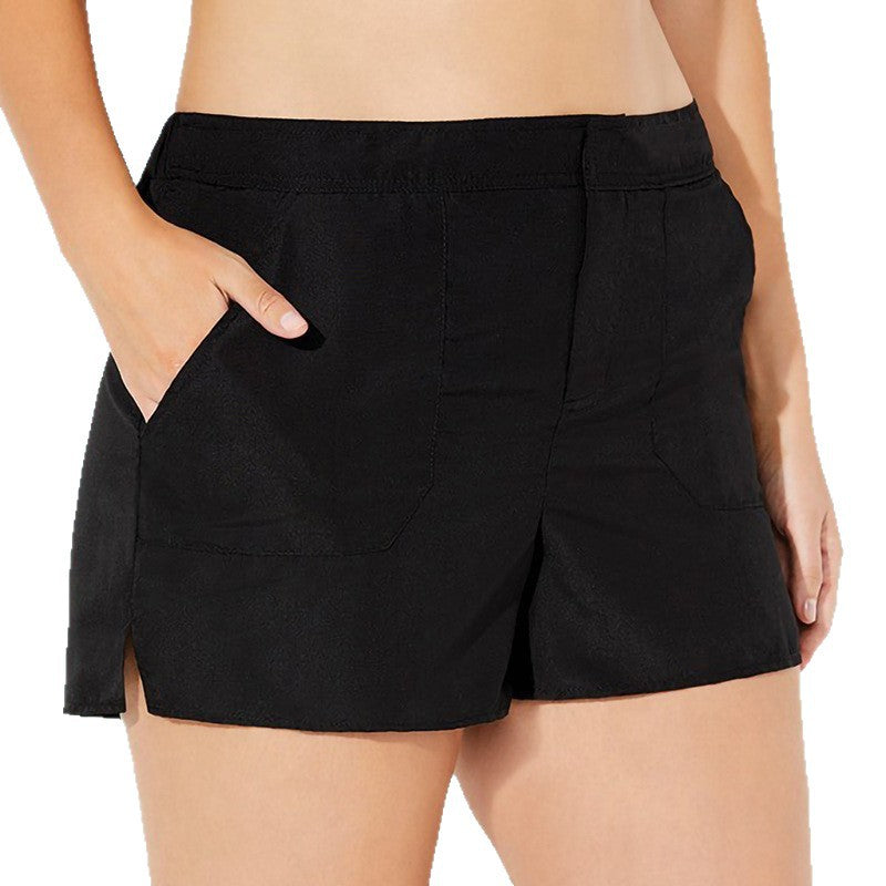 Plus Size Black Swim Shorts with Pockets