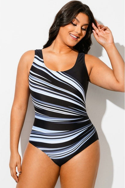 Oversized printed striped one-piece swimsuit