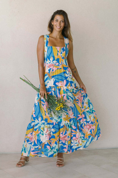 New High-End Beach Floral Print Long Camisole Dress Multicolor