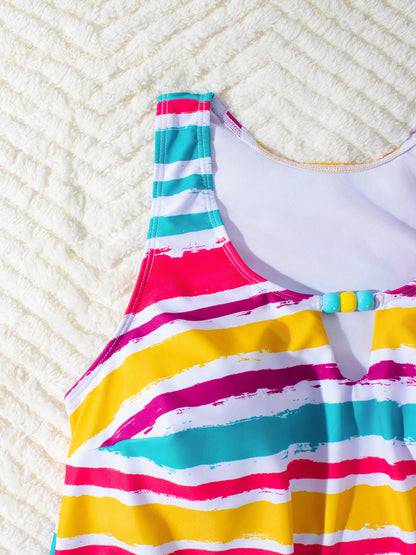 Vibrant Multi-Stripe Tankini Set with Comfortable Boy Shorts - Tummy Control Plus Size Bathers for Women