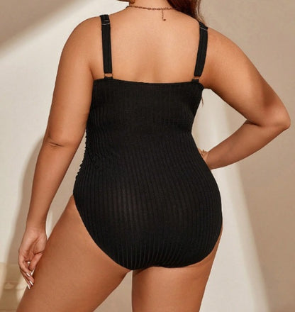 Plus-Size Ribbed Ruched Tummy-Control One-Piece Swimsuit
