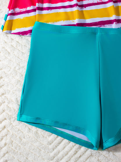 Vibrant Multi-Stripe Tankini Set with Comfortable Boy Shorts - Tummy Control Plus Size Bathers for Women