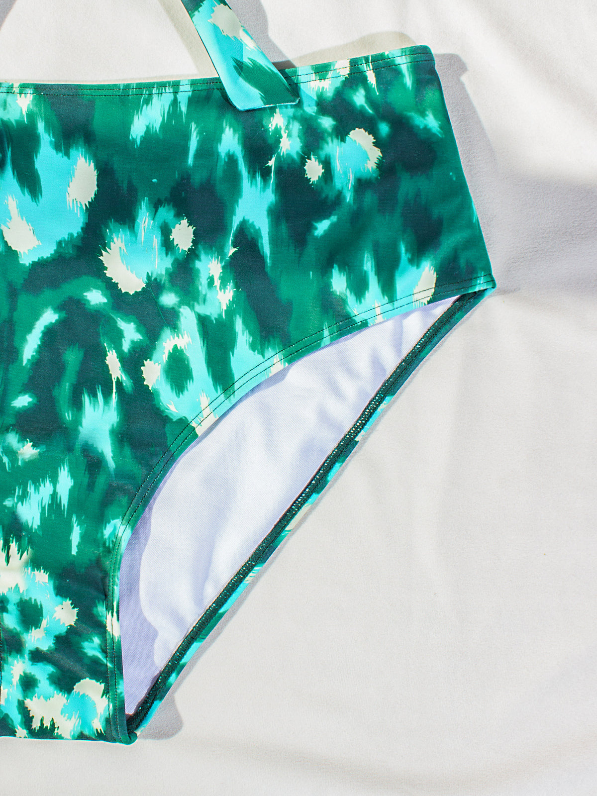 Plus-Size Printed Three-Piece Bikini Set with High-Waist Bottom and Sheer Cover-Up
