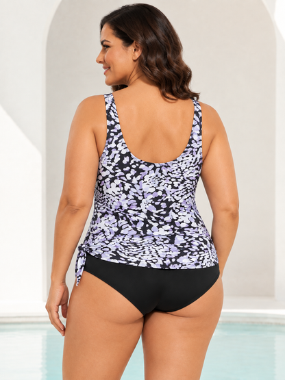 Plus Size Floral Print Side-Tie Tankini Set