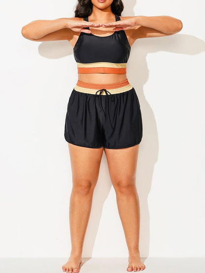 Plus-Size Colorblock Drawstring Swim Shorts