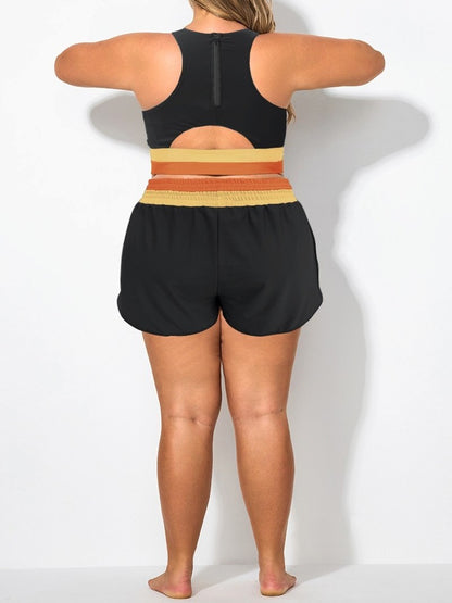 Plus-Size Colorblock Drawstring Swim Shorts