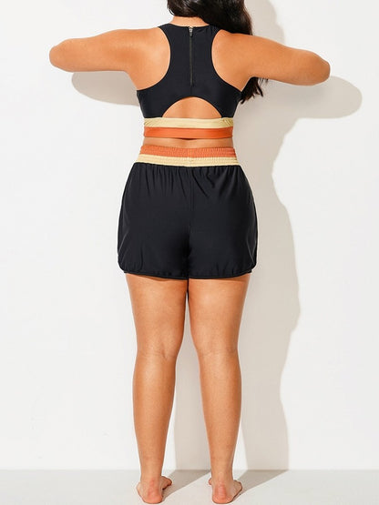Plus-Size Colorblock Drawstring Swim Shorts