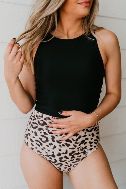High Waist High Neck Racerback Zipper Tankini Set
