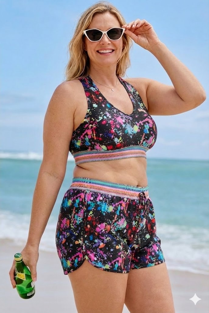 Plus-size women's quick-drying high-waisted two-piece bikini swimsuit